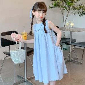 Round Collar Young Girls Dress