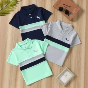 Boys Lapel Short Sleeved T-shirt